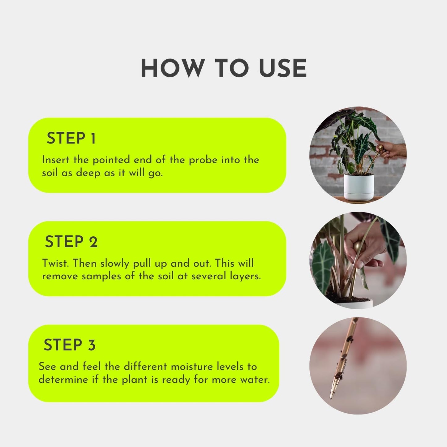 Monitor Brass Soil Probe, Soil Sampler and Plant Moisture Meter, No Batteries Required, Root Aerator and Plant Water Monitor