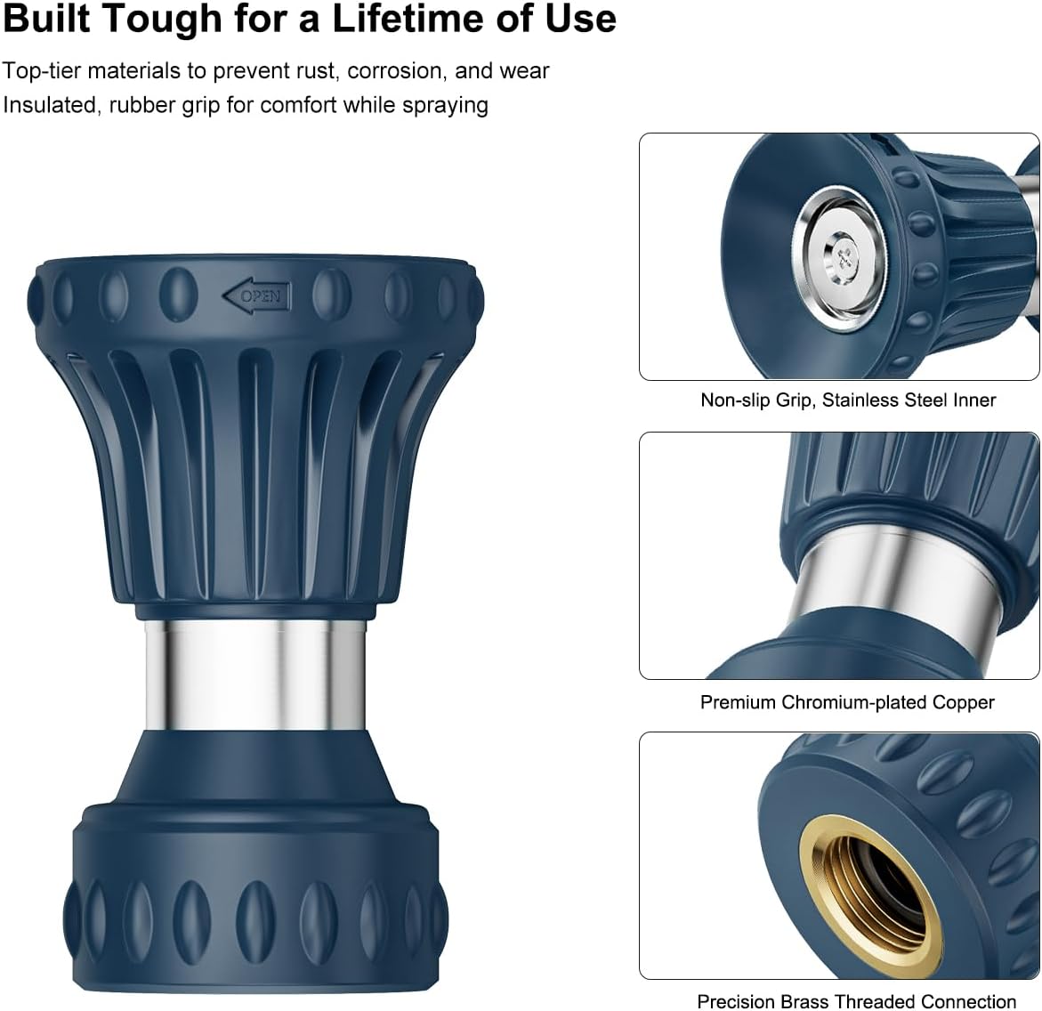 FANHAO Fireman Style Garden Hose Nozzle, Heavy Duty Metal Fire Water Nozzle, High Power Leak Proof Adjustable Hose Sprayer Nozzle for Garden Watering, Patio Cleaning, Car & Pets Washing