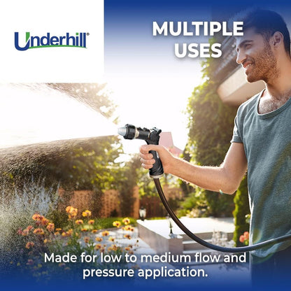 Underhill Prospray Gold Series Garden Water Hose Gun Nozzle Sprayer Head, 3/4-Inch Thread Inlet, Heavy-Duty Metal, Adjustable, Thumb Control, NG250-P