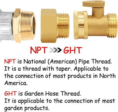 2PCS Brass Garden Hose Adapter 3/4"GHT Male to 3/4"NPT Female Thread Reducer Water Hose Nipple Reducing Convert Pipe Fittings Connector
