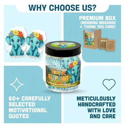 Positive Elephant Jar with 60 Daily Affirmation Cards, Emotional Support Elephant, Elephant Decor, Office Desk Accessories, Gift for Teenage Girl, Mens Birthday Gift, Appreciation Gifts