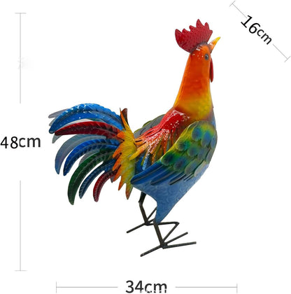 Metal Rooster Decor， Chicken Animal Yard Art Lawn Ornament Figurines Artwork for Outdoor, Patio,Backyard and Home Kitchen Decoration (Cyan)