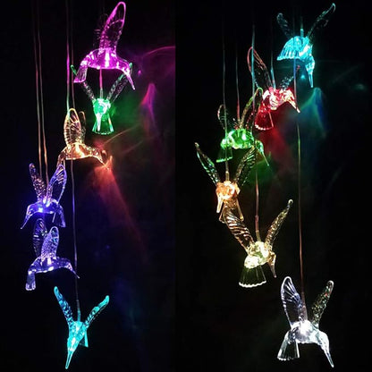Solar Hummingbird Wind Chimes Outdoor-Waterproof Solar Powered LED Changing Light Color Hummingbirds Mobile Romantic Wind Chime for Mom Gifts, Home,Party,Festival,Night Garden Decoration(Blackboard)