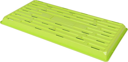 SUNPACK 10" x 20" Heavy Duty Shallow Plastic Seed Starting Tray, Lime Green, 1" (Pack of 10) - Lined with Drainage Holes for Excess Water and Aeration, Ideal for Greenhouses or Indoor Gardening