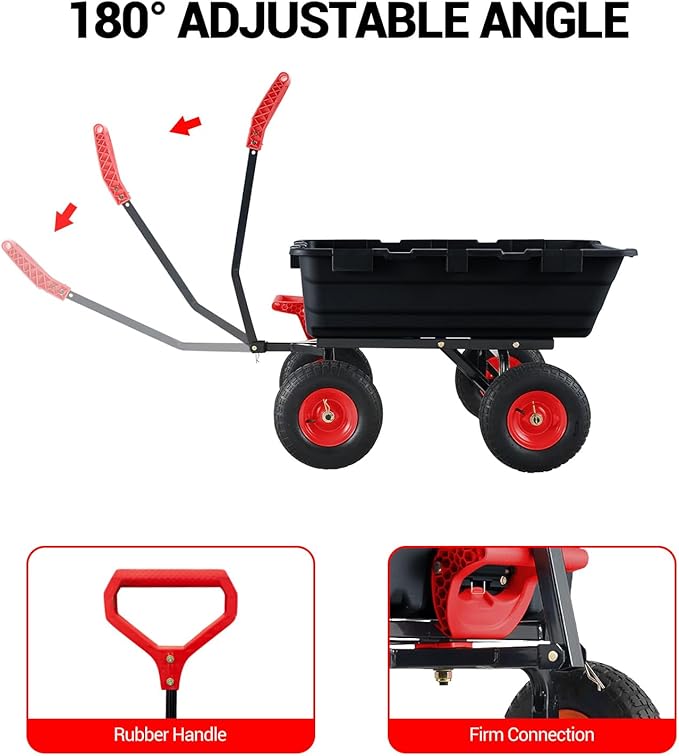 Generic Heavy Duty Garden Dump Cart, 800 Lbs Capacity Poly Utility Cart with 10in Pneumatic Tires & Rotating Handle for Yard, Garden, Lawn