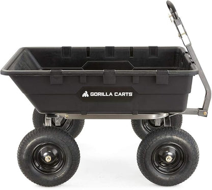 Gorilla Carts Heavy-Duty Poly Yard Dump Cart, 10 Cu Ft Tub, 1500 lb Haul Capacity, Black – Towable Utility Wagon with Quick-Release Dumping & Pneumatic Tires for Landscaping and Gardening
