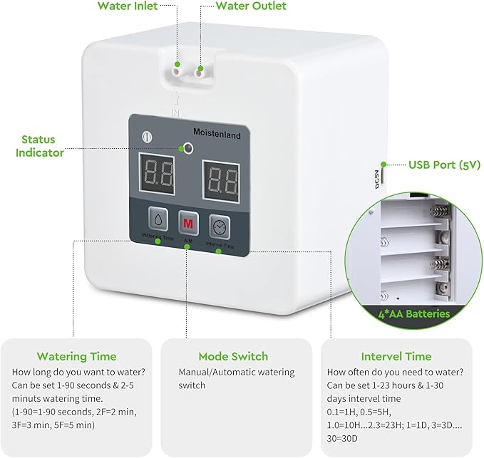 Automatic Irrigation System, DIY Automatic Drip Irrigation Kit Self Watering System with Timer, USB Power Operation & 30-Day Programming Vacation Plant Watering Devices for Indoor Potted Plants