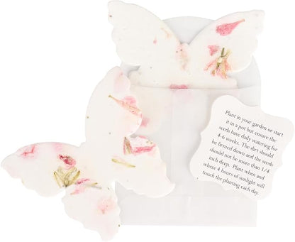 Wildflower Seed Paper - Set of 24 Pink Butterfly-Shaped with Envelope and Planting Instruction, Writable & Plantable Gift for Mom and Plant Lover, Ideal for Weddings, Memorials, Baby Shower