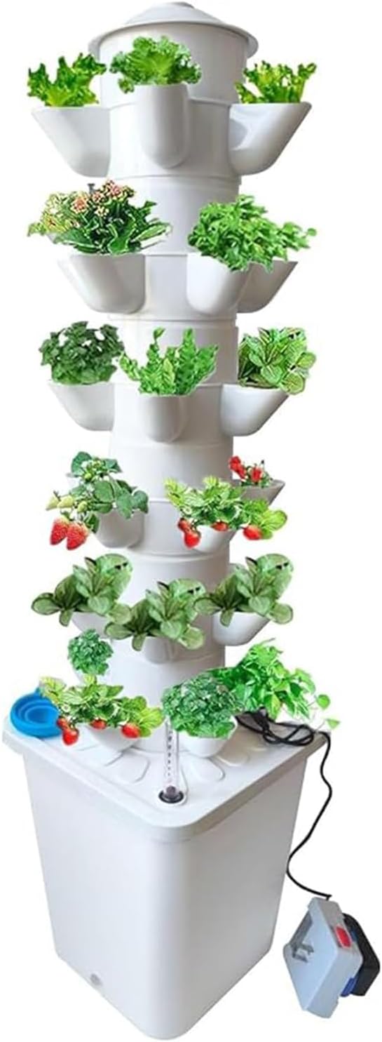6 Layer 30 Pots Vertical Hydroponic Tower System, Hydroponic Grow Tower Kit with Water Pump & Timer Including & Smart Plug, for Vegetable Herb Fruit, Gardening Lover Plants Grow Kit Tower