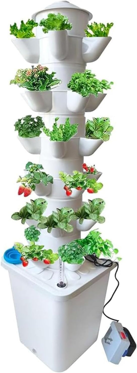 6 Layer 30 Pots Vertical Hydroponic Tower System, Hydroponic Grow Tower Kit with Water Pump & Timer Including & Smart Plug, for Vegetable Herb Fruit, Gardening Lover Plants Grow Kit Tower