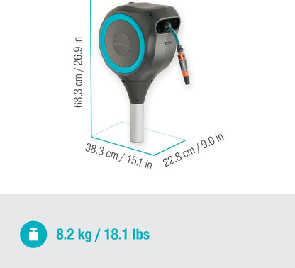 GARDENA 18604 | 50' x 1/2" Automatic Retractable Garden Hose Reel for Outside Use on Metal Spike With Easy Swivel for Simple Watering of Gardens and Grass. Easy Installation in Ground