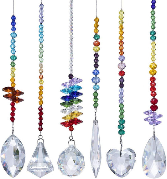 H&D HYALINE & DORA Colorful Crystals Glass Pendants Chandelier Suncatchers Prisms Hanging Ornament Octogon Chakra Crystal Pendants for Home,Office,Garden Decoration,Pack of 6