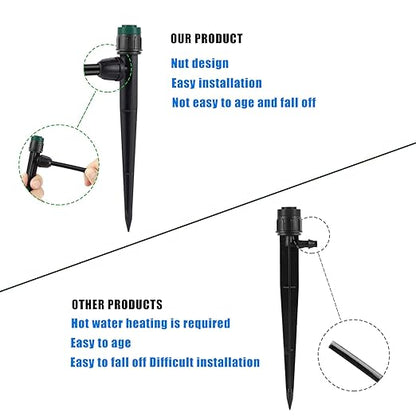 50pc Leak-Proof Drip Irrigation Emitters Sprayers for 1/4" Tubing, with Lock Barbed Adjustable 360 Degree Water Flow Drippers Sprayer for Garden Watering System. (50pcs-360 Degree Sprayer)