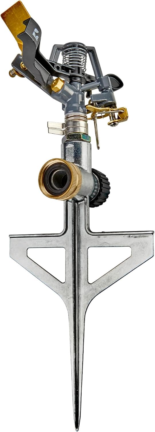 Pulsating Impact Lawn Sprinkler 300009 on Metal Step Spike, Adjustable to 360 Degrees by New England Garden Tools