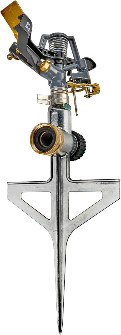Pulsating Impact Lawn Sprinkler 300009 on Metal Step Spike, Adjustable to 360 Degrees by New England Garden Tools
