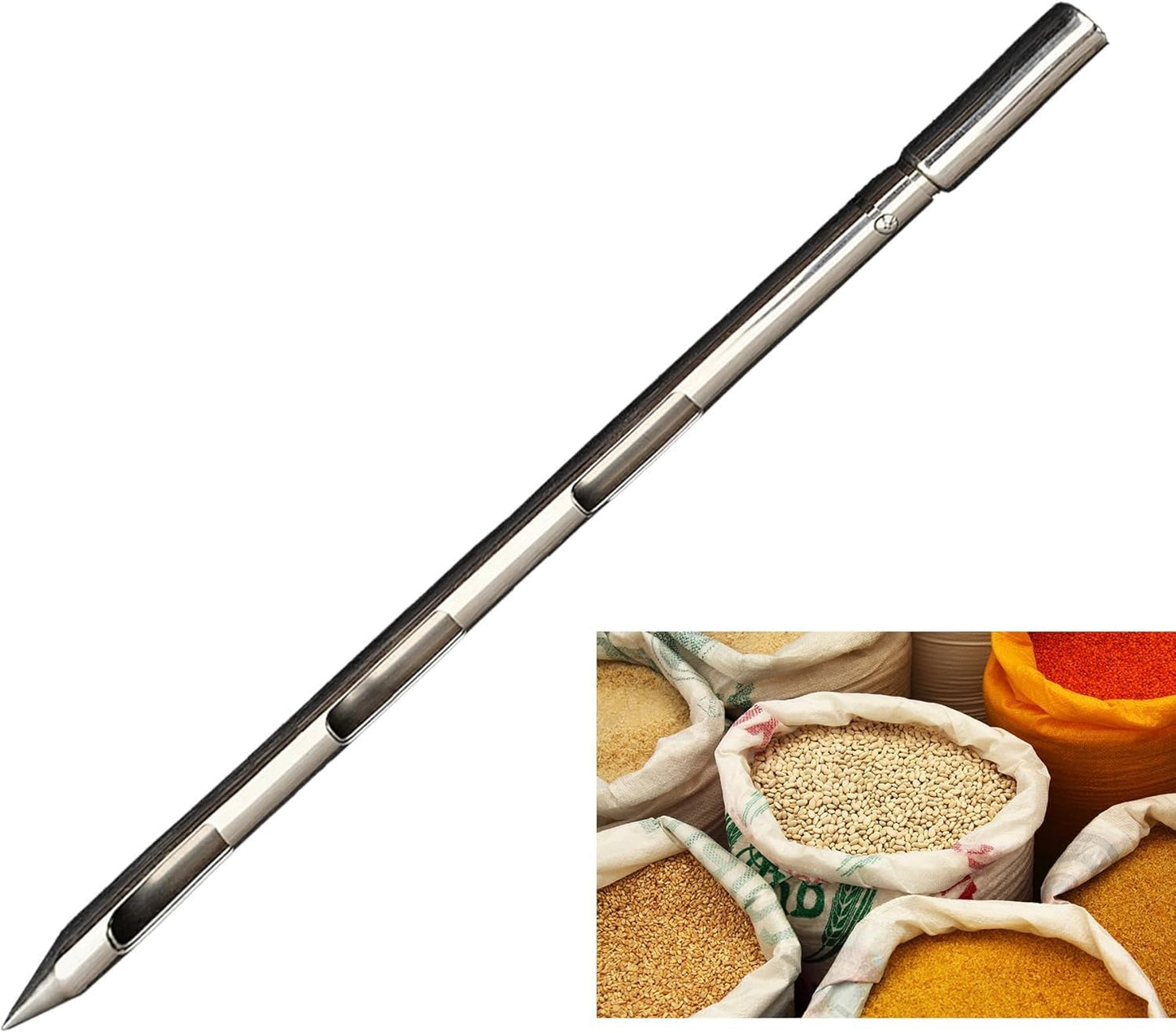Powder Sampler, Stainless Steel Three Zone Grain Probe Sampler, 39 in. Length x 1 in (3slots)