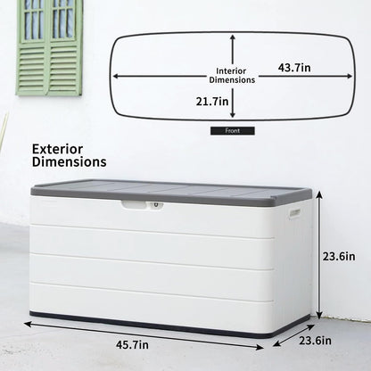 TARKARI Premium Pro Edition 100 Gallon Lockable Resin Deck Box, Waterproof & UV-Resistant Outdoor Storage Box for Outdoor Cushion Storage, Garden Tools & Pool Accessories Storage, White