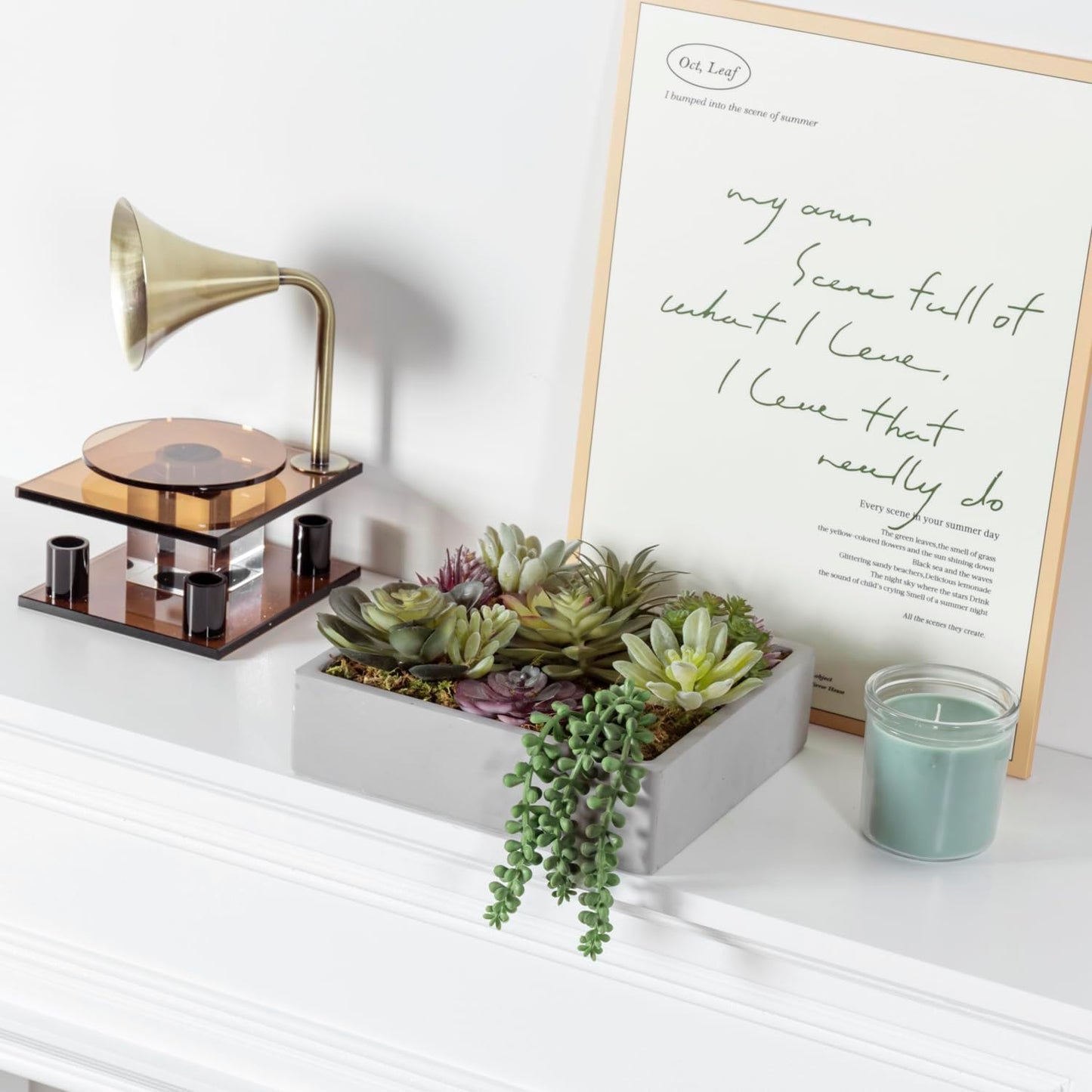 MyGift 8 Inch Square Modern Artificial Succulent Arrangement Potted in Gray Concrete Plant Bowl, Assorted Faux Mini Succulents in a Decorative Planter Pot