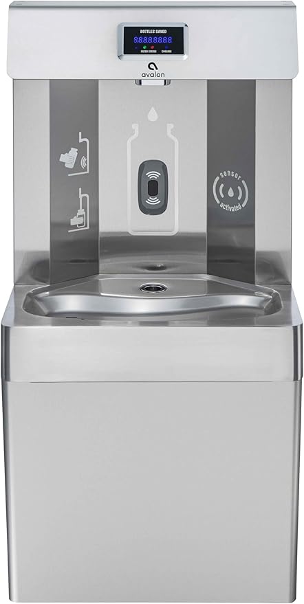 Avalon Wall Mounted Water Fountain with Bottle Filling Station, High Capacity Cooling, Sensor Dispensing, Self Cleaning, Digital Bottle Counter Display, Dual Filtration, ADA Compliant
