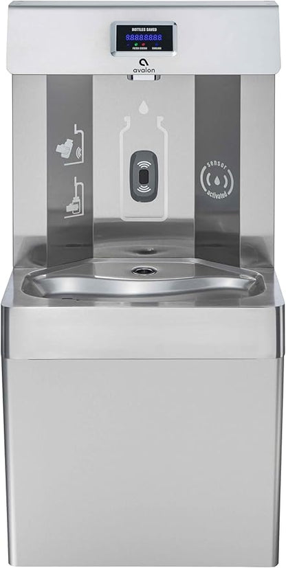 Avalon Wall Mounted Water Fountain with Bottle Filling Station, High Capacity Cooling, Sensor Dispensing, Self Cleaning, Digital Bottle Counter Display, Dual Filtration, ADA Compliant