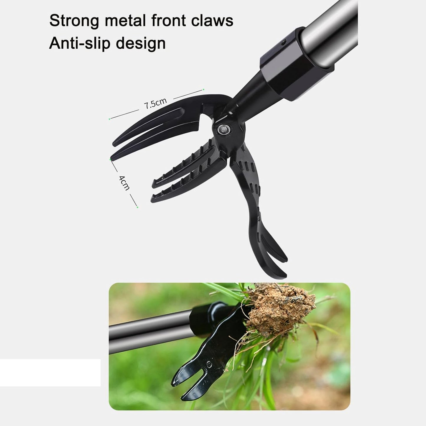 The Stand Up Weed Puller Tool with Long Handle-Made with Adjustable Stainless Steel Handle and 4-Claw Head Design for Lawn.