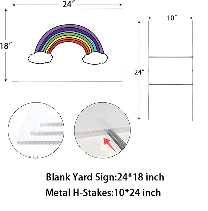 WENWELL 2 Blank Yard Signs with H Metal Stakes 18 x 24 Inch,Real Estate Garage Sale Sign Double Sided,Corrugated Plastic Lawn Sign,DIY Custom Outdoor Signs