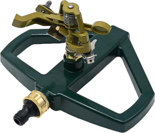 Metal Pulsating Impact Lawn Sprinkler w/Metal Base, Adjustable Heavy Duty Circular Zinc Impulse Water Sprinkler for Lawn Yard and Large Area, Water Coverage up to 5,800 Sq. ft