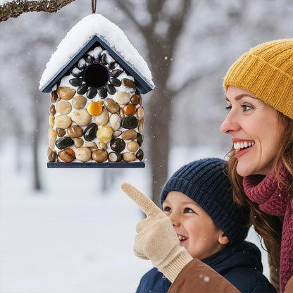 Masterpiece Bluebird Bird House for Outside Clearance, Cedar Bird House Bird Feeder for Outdoor, Stone Villa, Hanging Birdhouse for Outside, Pole Mountable, 10 Yrs Longtime Lasting (Blue)