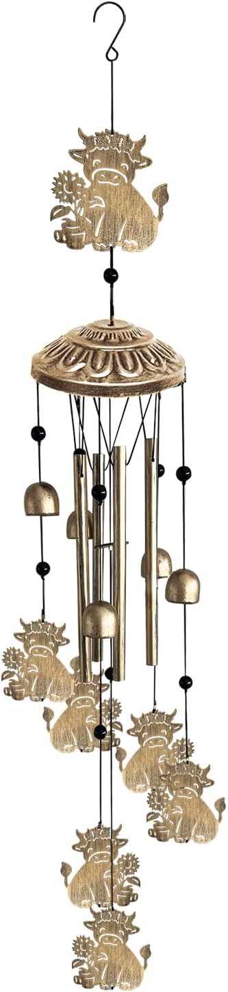 Wind Chimes for Outside, Metal Wind Chimes House Outdoor Decor for Garden Backyard Front Porch Patio, Mom Women/Men Birthday House Warming Gifts, Highland Cow Windchimes