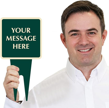 SmartSign Custom Yard Stake Sign - Add Your Message, 6" x 12", 120 mil Aluminum Composite with Overcoat for Outside, Square Shape with Integrated Ground Stakes, Reflective Option, USA-Made