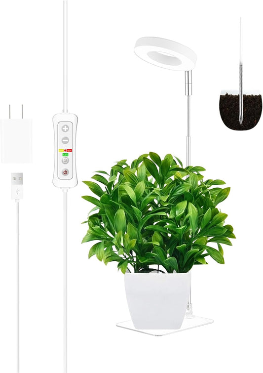 yadoker Halo Plant Grow Light, LED Growing Light Full Spectrum for Indoor Plants,Height Adjustable, Automatic Timer, 5V Low Safe Voltage,Idea for Small Plants