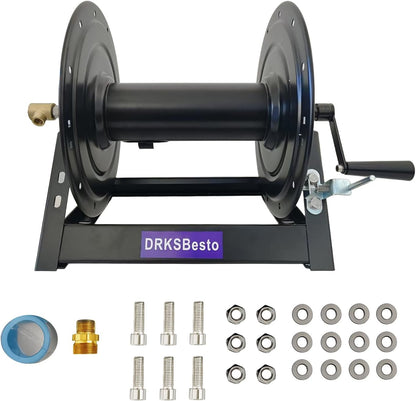 Pressure Washer Hose Reel 3/8" x 350FT, Hand Crank Power Washer Hose Reel with M22 Fitting, 5000 PSI Heavy Duty Hose Reel for Water, High Pressure Washer Reel with Trailer/Wall/Van Mount
