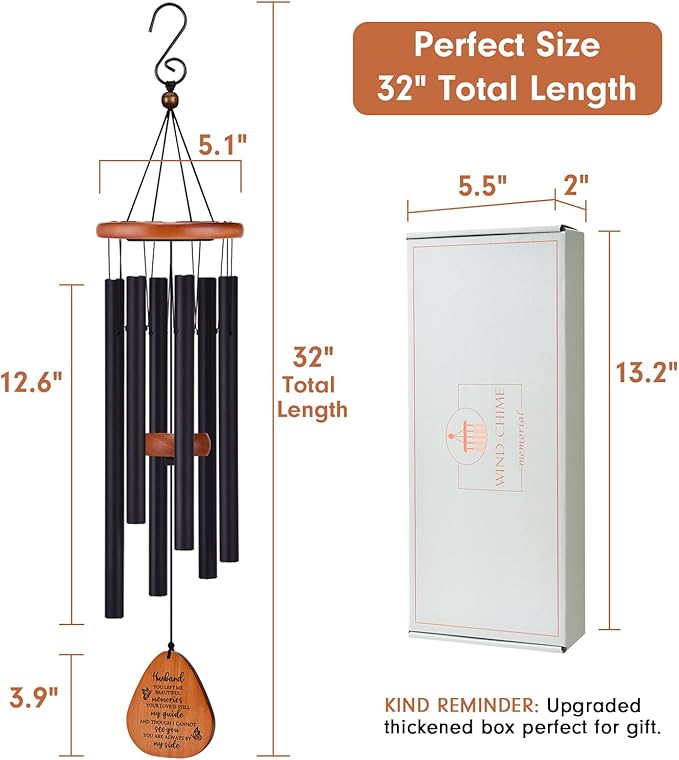 Memorial Wind Chimes for Loss of Husband, Sympathy Gifts for Grief/Bereavement, 32" Windchimes in Memory