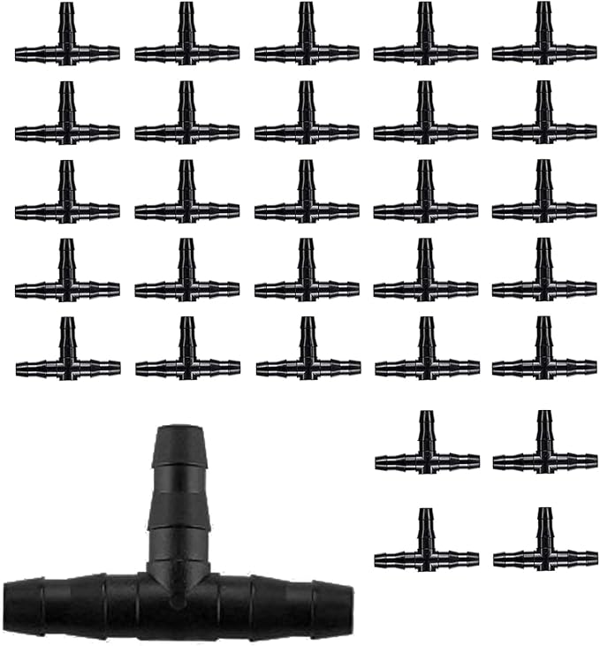 BEADNOVA Drip Irrigation Parts 60 Pcs 1/4 Inch Barbed Tee Couplings Fittings Drip Line Connectors for 1/4 Inch Irrigation Tubing Garden Watering System (60pcs)