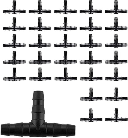 BEADNOVA Drip Irrigation Connectors 30 Pcs 1/4 Inch Barbed Connector Tee Couplings Irrigation for 1/4 Inch Drip Tubing Water Tubing Gardening Supplies (30pcs)