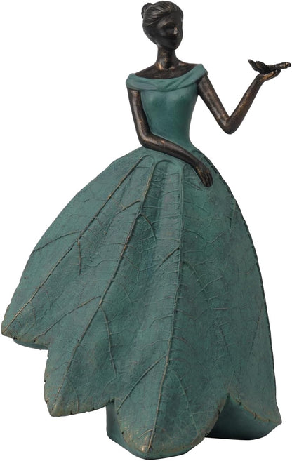 Guichifun Fairy Statue Collection Home Decoration - Leaf Angel Girls with Dragonfly Resin Home Decor for Outside or Inside Rustic Garden Outdoor Yard Decorations Figurines Gift 7.4 x 5.25 x 12 Inch