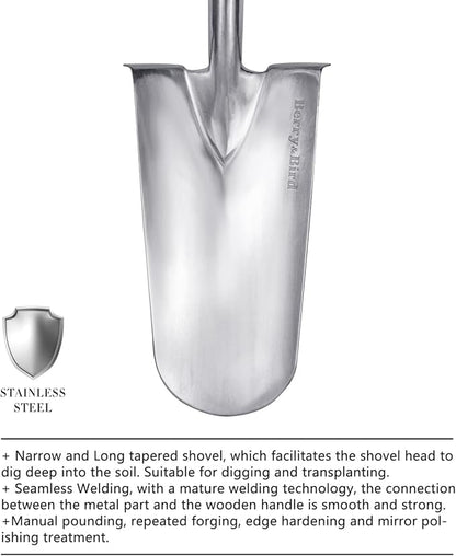 Berry&Bird Trenching Shovel, Garden Drain Spade Shovel with Wood Handle, 42.5" Stainless Steel Gardening Planting Spade, Heavy Duty Root Cutter Shovel Trench Shovel for Digging Transplanting & Edging