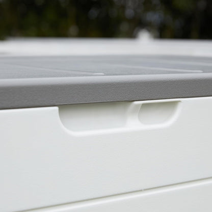 TARKARI Premium Pro Edition 100 Gallon Lockable Resin Deck Box, Waterproof & UV-Resistant Outdoor Storage Box for Outdoor Cushion Storage, Garden Tools & Pool Accessories Storage, White