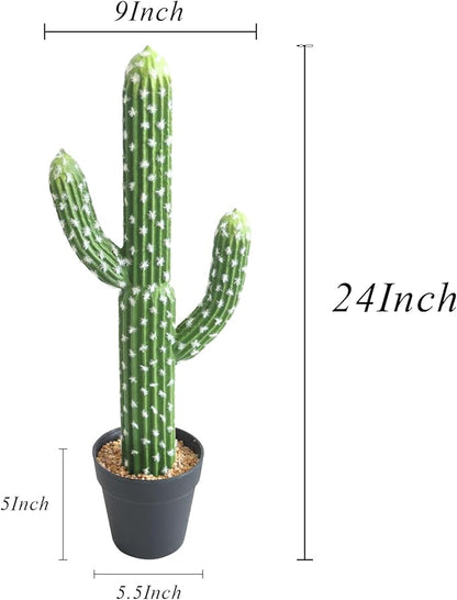 momoplant Artificial Cactus Succulent Plant, 24 Inch Tall Faux Fake Desert Cacti Plant with Black Planter for Home Garden Office Floor Decor