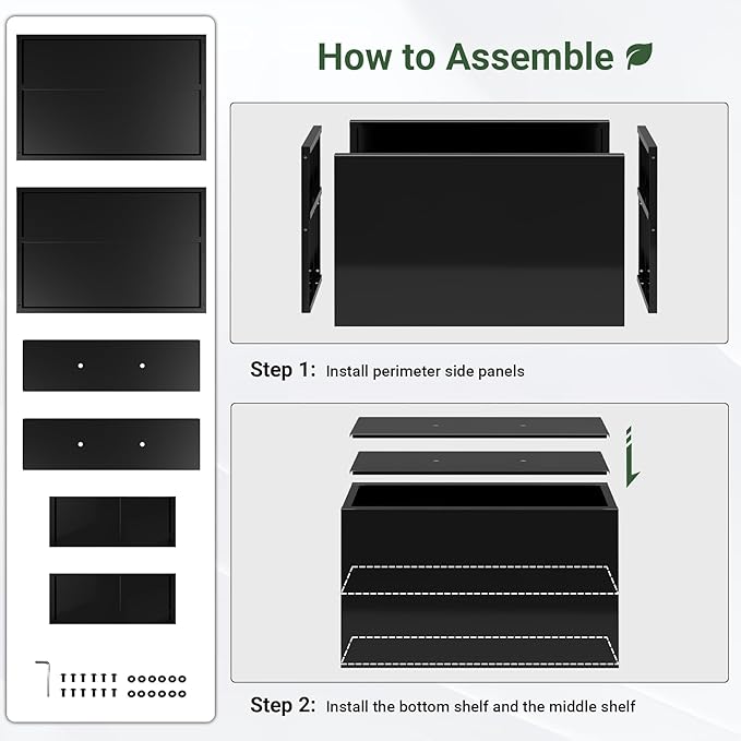 Metal Planter 36” x 12” x 24”, Heavy Duty Tall Rectangle Planter Box with Removable Insert Shelves for Porch, Garden, Patio, Yard