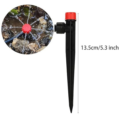 50 Pack Quick-Connect Irrigation Drippers for 1/4'' Irrigation Tubing 8 Hole Sprinkler Heads Push-to-Fit Drip Irrigation 360 Degree Adjustable Drip Emitters with Stake for Garden Patio Flower(Red)