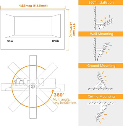 LED Flood Light Outdoor 30W, 300W Equivalent 3000LM Smart RGB Landscape Lighting with APP Control, DIY Scenes -Timing - Warm White 2700K -Color Changing Uplight, IP66, US Plug, No Remote MELPO(4 Pack)