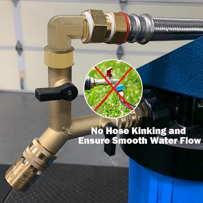 Hooshing 2PCS Brass Garden Hose Elbow Connector 90 Degree 3/4 Inch GHT Male and Female Pipe Fitting