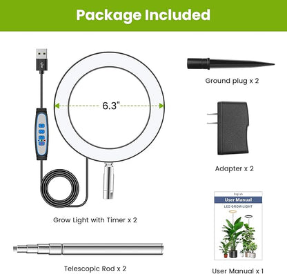 Black Grow Lights for Indoor Plants, Full Spectrum LED Plant Grow Light with 6/12/16H Timer, 3 Color Modes, 5 Brightness, 10"-65" Height Adjustable Growing Lamp for Indoor Plants (2 Pack)
