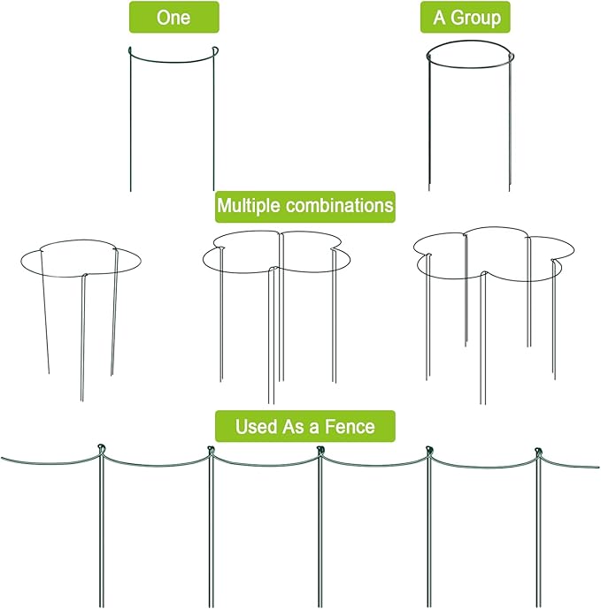 HiGift 12 Pack Plant Stakes for Indoor Plants, Metal Garden Peony Support Cages, Outdoor Plant Supports Ring Prop, Large Plant Stake for Hydrangea,Rose,Flower,Vine,Potted Plants (10" W x 24" H)