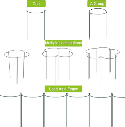 HiGift 6 Pack 24 Inch Plant Stakes, 10" Wide x 24" High Half Round Metal Peony Cages and Support, Green Garden Plant Stake Plant Support Ring Border for Peony Tomato,Hydrangea,Flower Indoor Outdoor