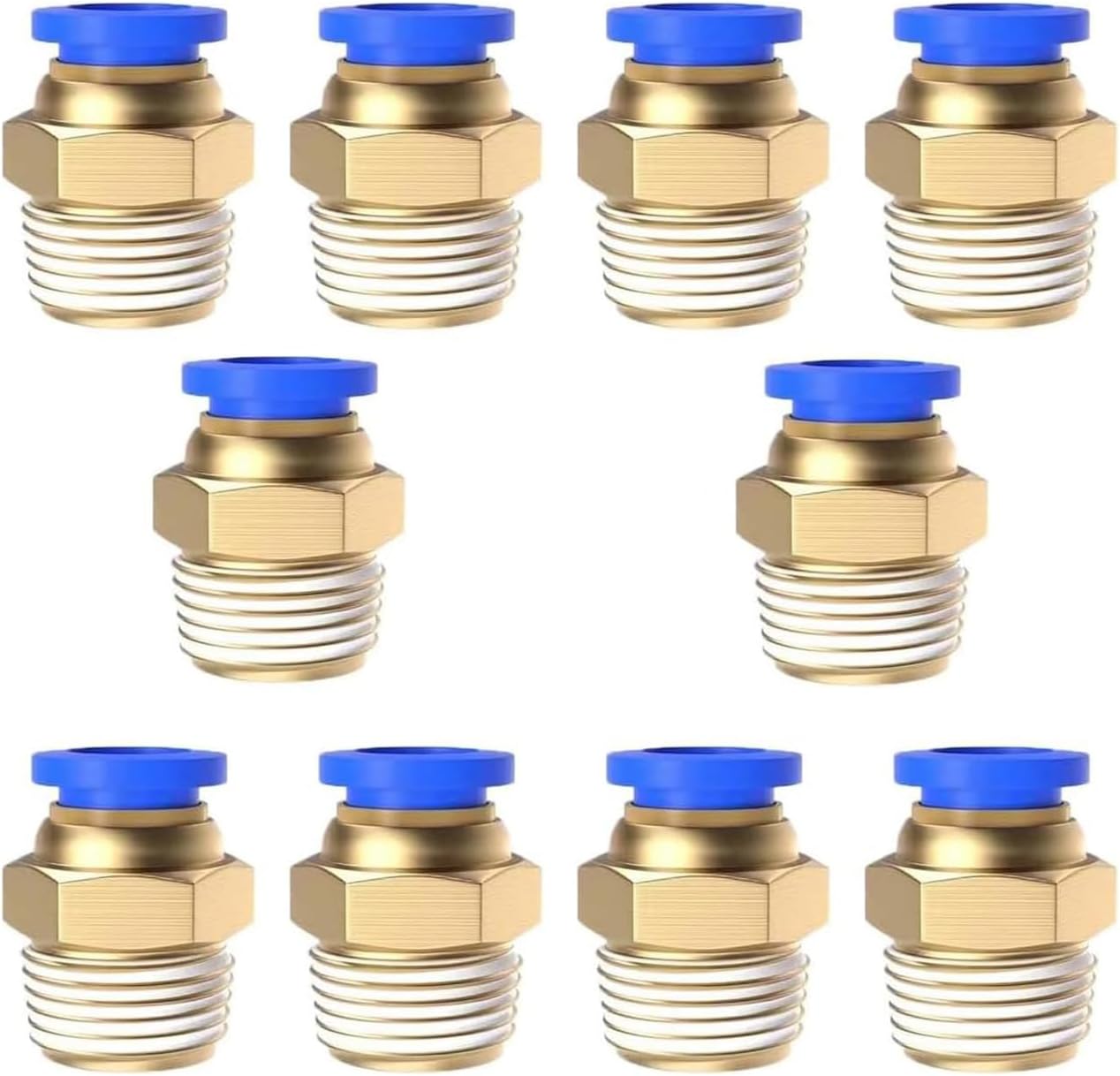 10Pcs 3/8" Tube OD x 1/4" NPT Male Push to Connect Fittings - Air Water Quick Connect Coupler, Pneumatic Hydraulic Leak-Free Brass Fittings (3/8" x 1/4" NPT)