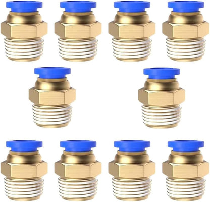 10Pcs 3/8" Tube OD x 1/4" NPT Male Push to Connect Fittings - Air Water Quick Connect Coupler, Pneumatic Hydraulic Leak-Free Brass Fittings (3/8" x 1/4" NPT)