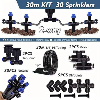 65.6FT Quick-Connect Drip Irrigation Kit with Adjustable Fan-Shaped Drippers for Garden Watering, Saving Water Automatic Irrigation Equipment for Greenhouse Raised Bed and Plants Vegetable Garden