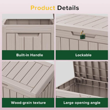 TARKARI 45 Gallon Lockable Resin Deck Box, Waterproof & UV-Resistant Outdoor Storage Box for Outdoor Cushion Storage, Garden Tools & Pool Accessories Storage, Gray